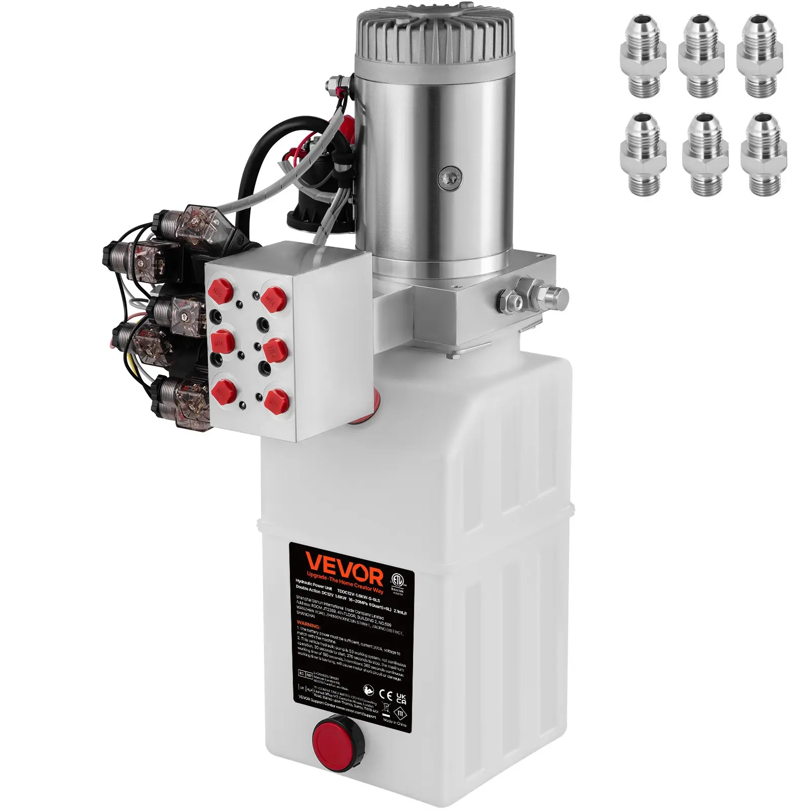 【DealsForYouDays】VEVOR Hydraulic Pump, 6 Quart/1.5 Gal Double Acting Dump Trailer Pump DC 12V, 3200 PSI Max Relief Pressure, Electric Hydraulic Power Unit for Dump Trailer Car Lifting (with 6pcs SAE #6 Connectors)