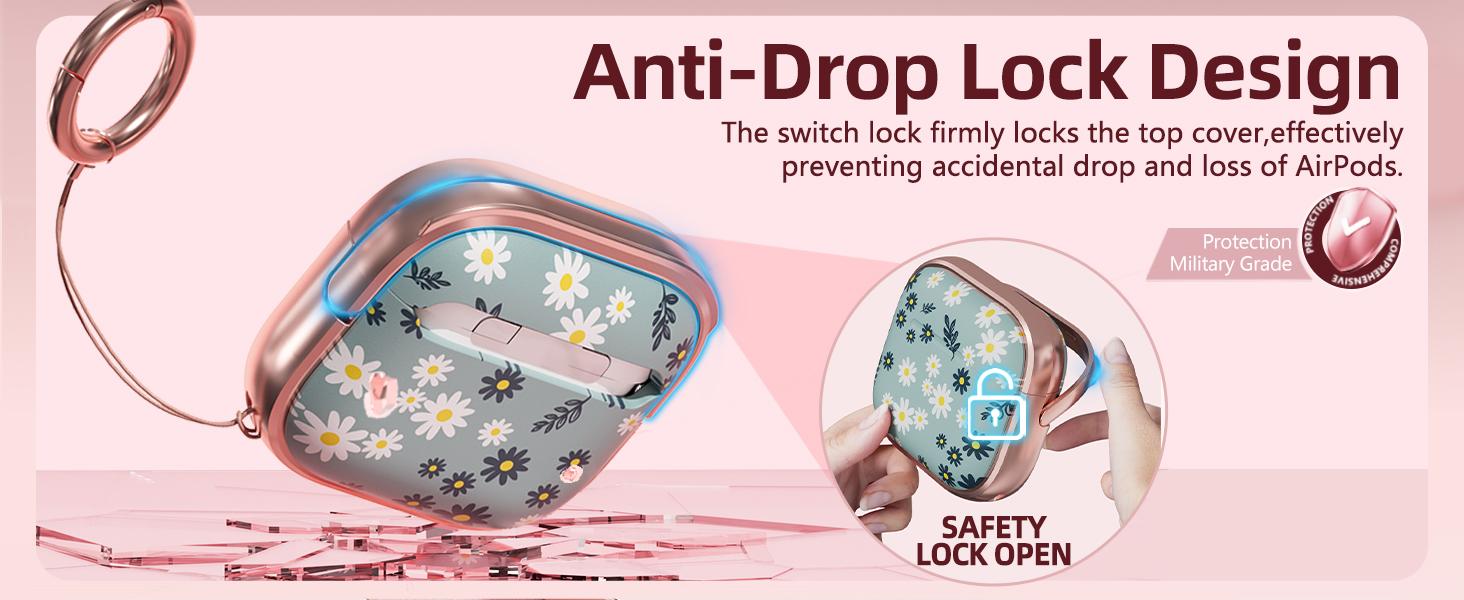 BASIC SUPPLY with Safety Lock for AirPods 4 Case,Clear Floral Cute AirPod 4th Generation Case for Women Girly with Cleaner Kit and Keychain- Purple Flower
