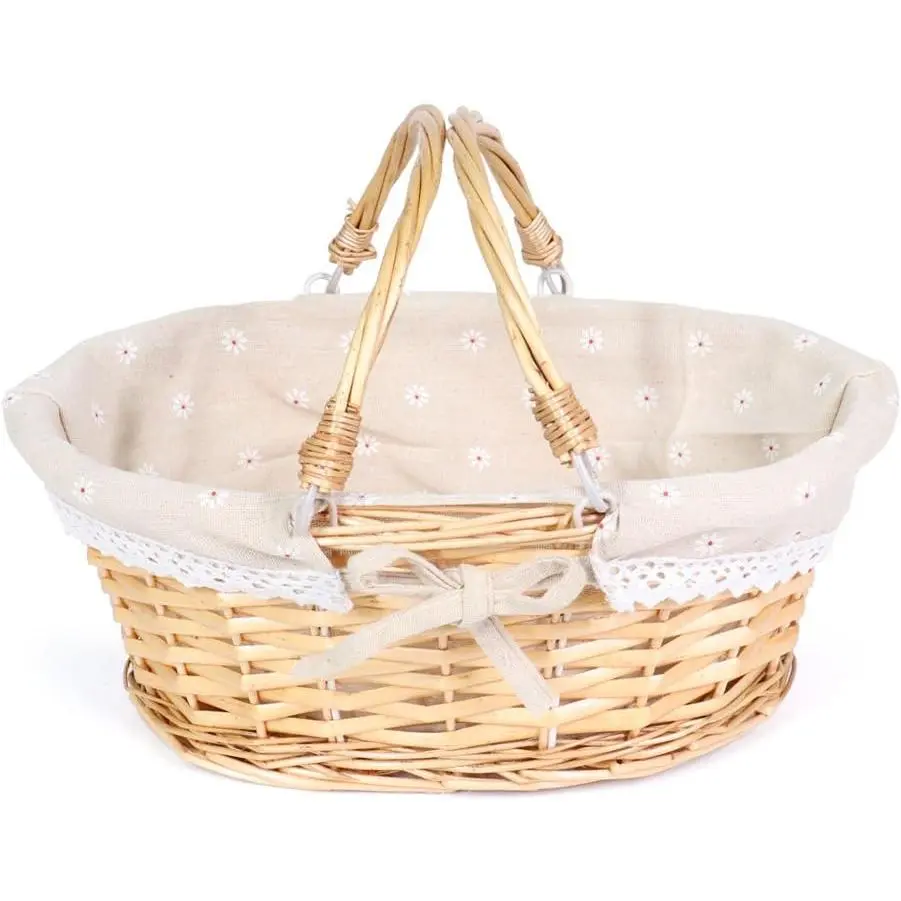 Wicker Gift Baskets Empty Oval Willow Woven Picnic Cheap Easter Candy Storage Wine Basket with Handle Egg Gathering Wedding Basket (Natural)