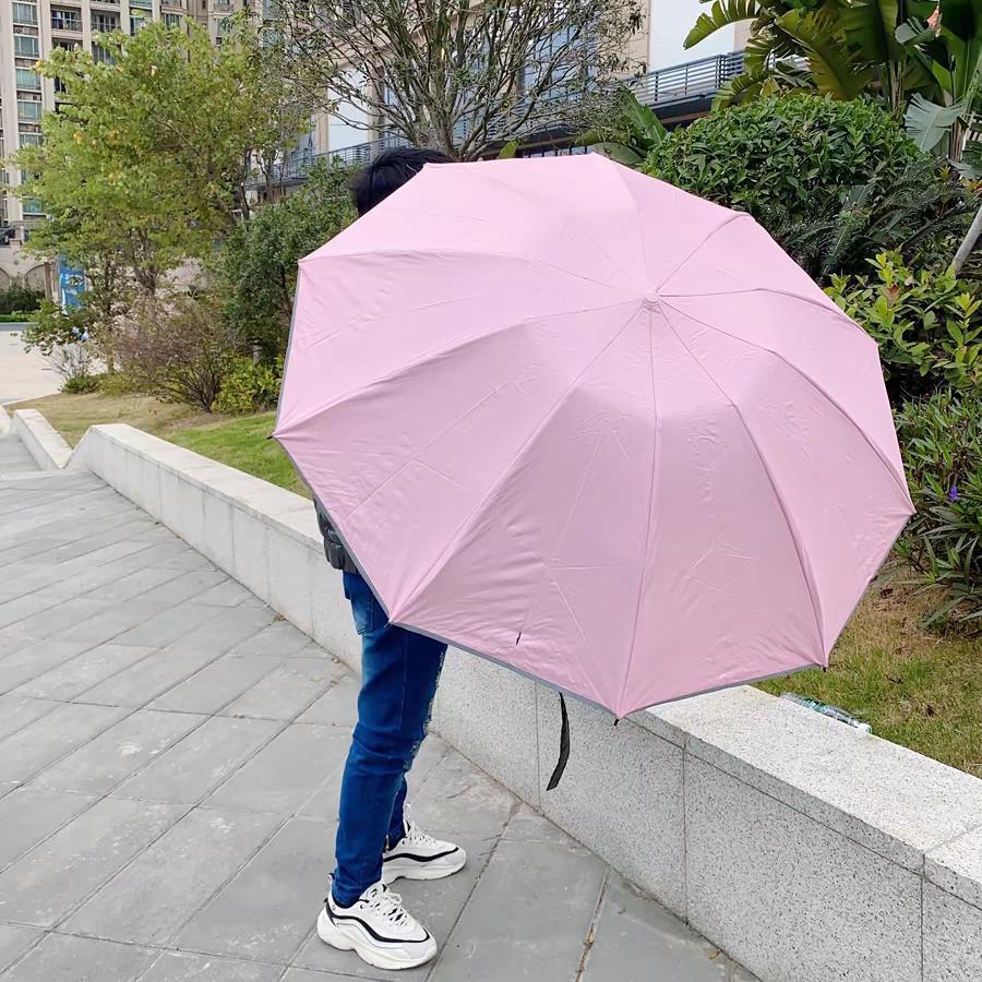 Waterproof Windproof 10-Rib Travel Compact Foldable Automatic Umbrella, 1 Count Safety Umbrella with Reflective Strip, Automatic Folding Umbrella