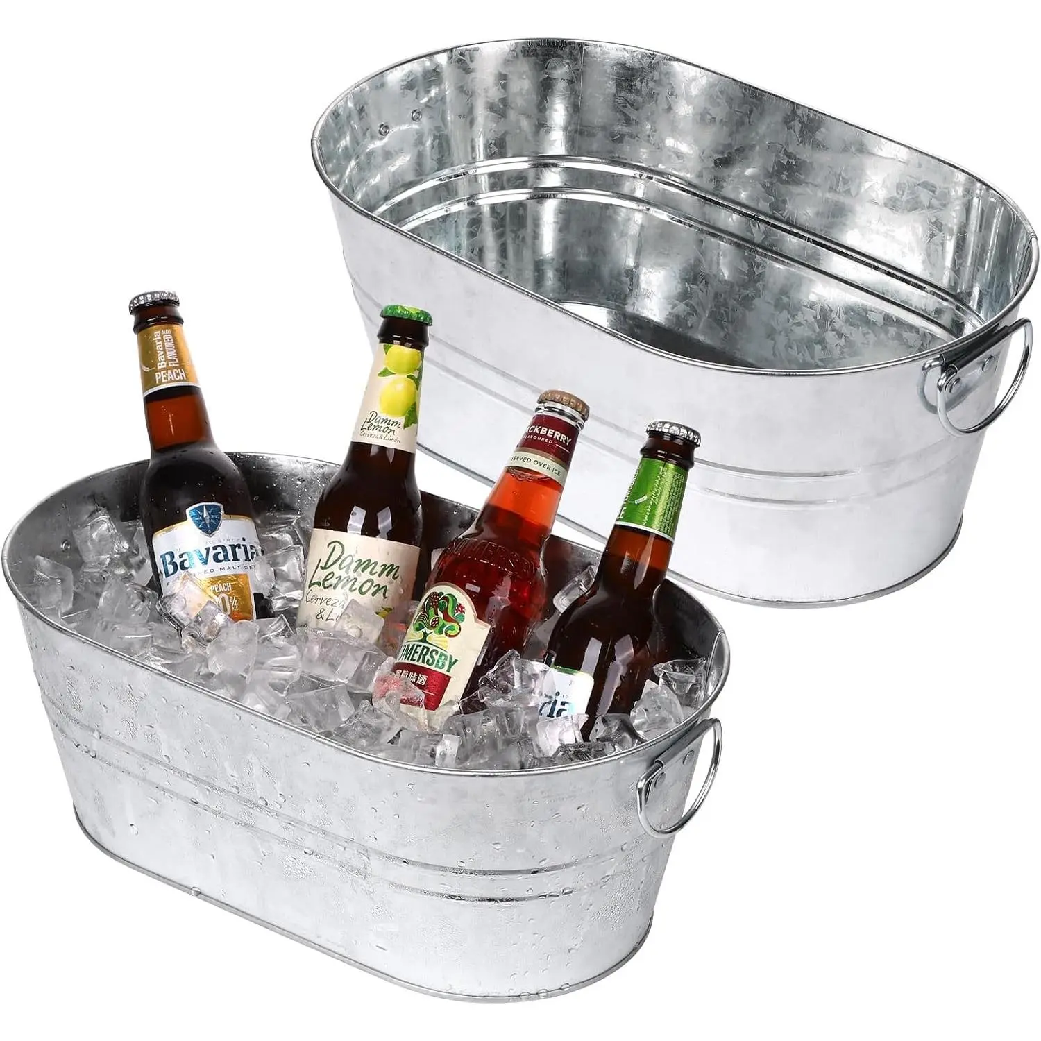 Galvanized Beverage Tub, 3 Gallon Metal Ice Bucket with Handles | Leak-Resistant Steel|Easy-Carry Handles|Fits Beer, Wine & Soda|For Party, BBQ & Mimosa Bar|Rustic Farmhouse Style