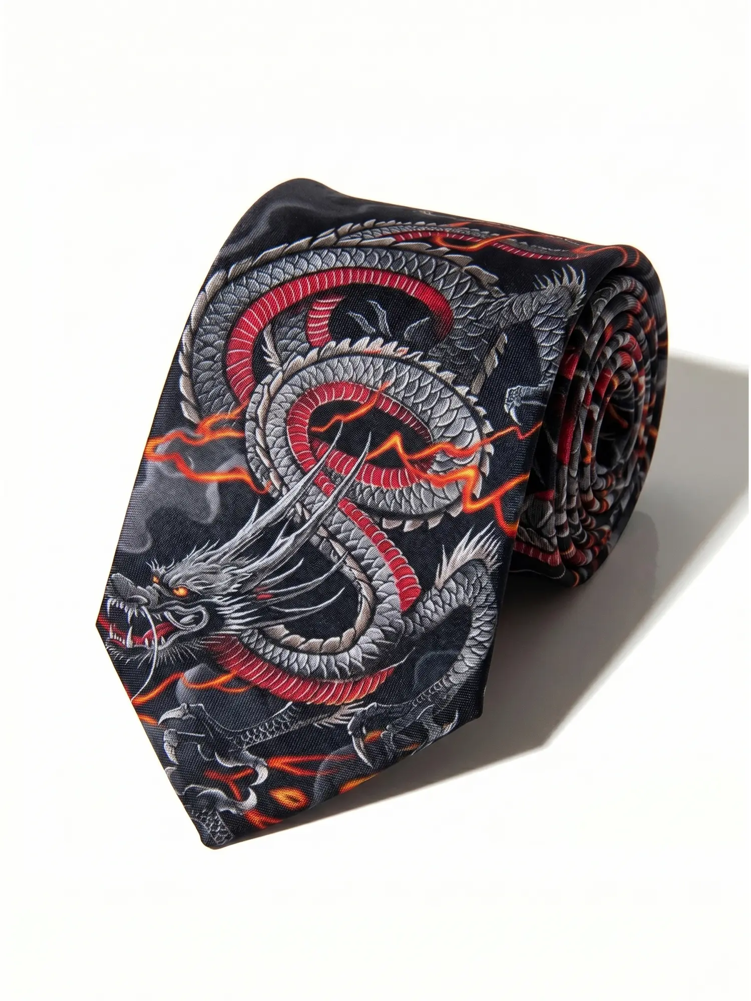 Men's Classic Chinese Dragon Animal Figure Slim-Fit Wrinkle-Resistant Polyester Necktie - Funky Red Pattern Tie for Christmas, Ceremony, Anniversary, Versatile for Business Suits