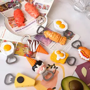 Simulation poached egg cheese edible play resin refrigerator sticker bottle opener creative multi-functional bottle screwdriver decorative magnetic sticker