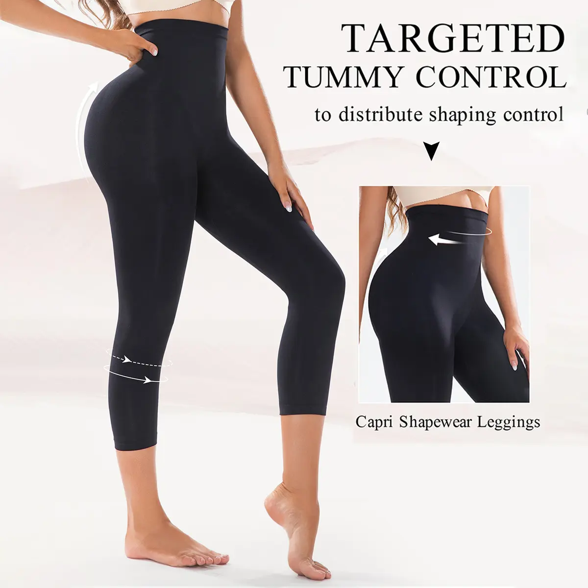 SUPRENX Daily Wear Seamless High Waist Capri Shapewear Leggings Invisible Tummy Control Butt Lift Shaper Shorts Silicone Anti-Roll Waistband Anti Chafing Breathable Lightweight Summer Body Shaper Under Dresses Office Outfit