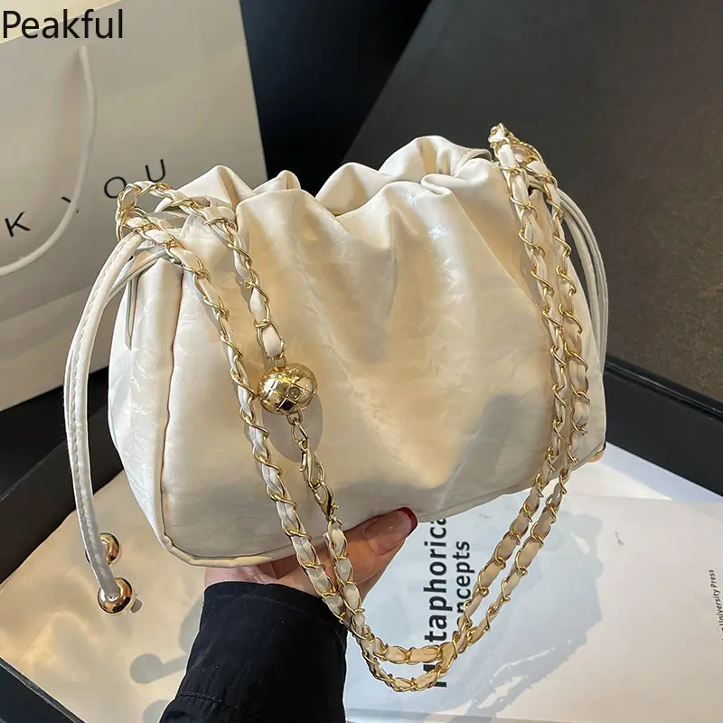 Niche Solid Color Drawstring Crossbody Handbag, Classic plain hue easily matches various outfits, multi-scene applicable structure, great for daily errand runs, library visits and business casual styling.