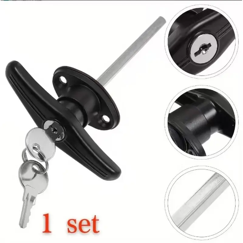 1 set of zinc alloy T-handle lock with key, suitable for shacks, barns and garages, durable metal hardware.