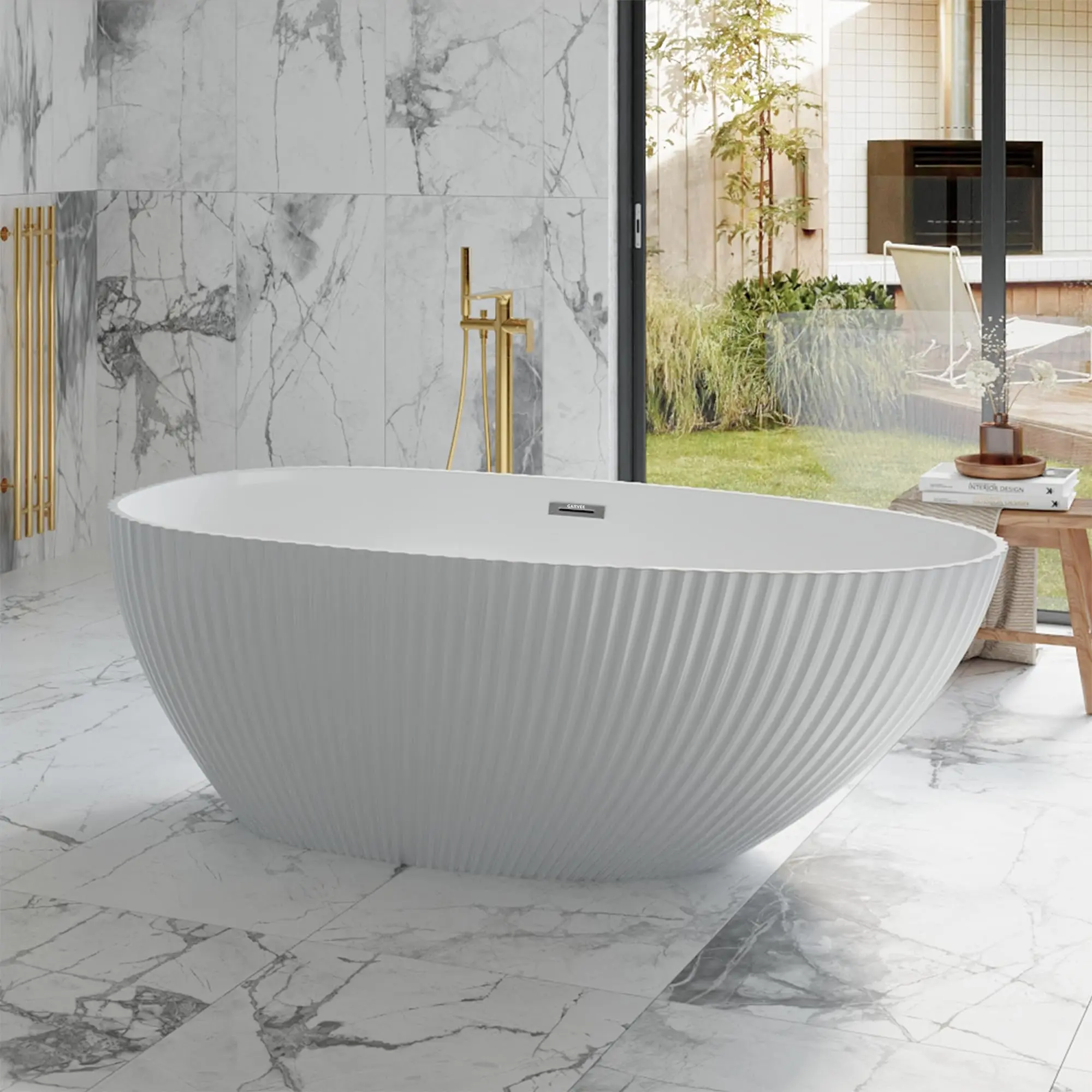 Freestanding Bathtub, Acrylic Soaking Tub with Chrome Overflow and Drain, Contemporary Bath Tub