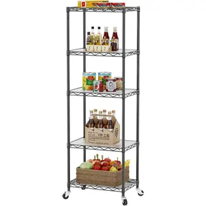Shelf Closet Wire Shelving: Adjustable Metal Unit for Laundry Room Organization Bathroom Kitchen Home Storage with Wheels Small Pantry Rack Shelves