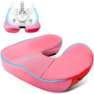 Seat Cushion for Office Chair – Memory Foam Car Seat Cushion for Sciatica, Tailbone, Back & Hemorrhoid Pain Relief U-Ergonomic High-Density Breathable Foam with Non-Slip Base (Pink)