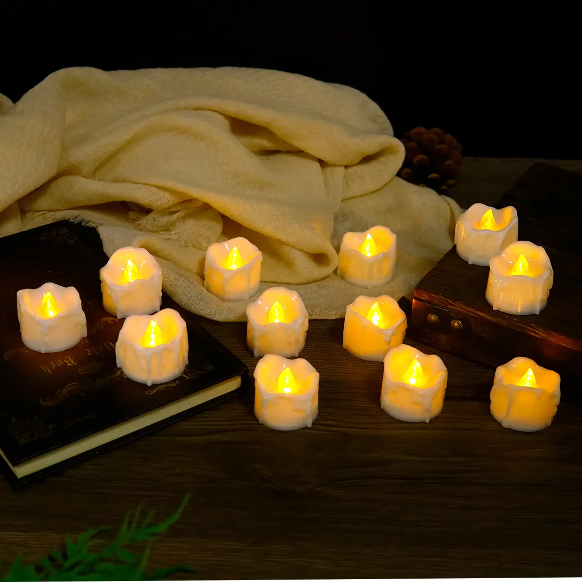 Warm White Dripping Wax LED Tea Light Candles, Realistic Flameless Electronic Candle Lights for Halloween Parties, Wedding Proposals & Romantic Dinner Ambient Decor