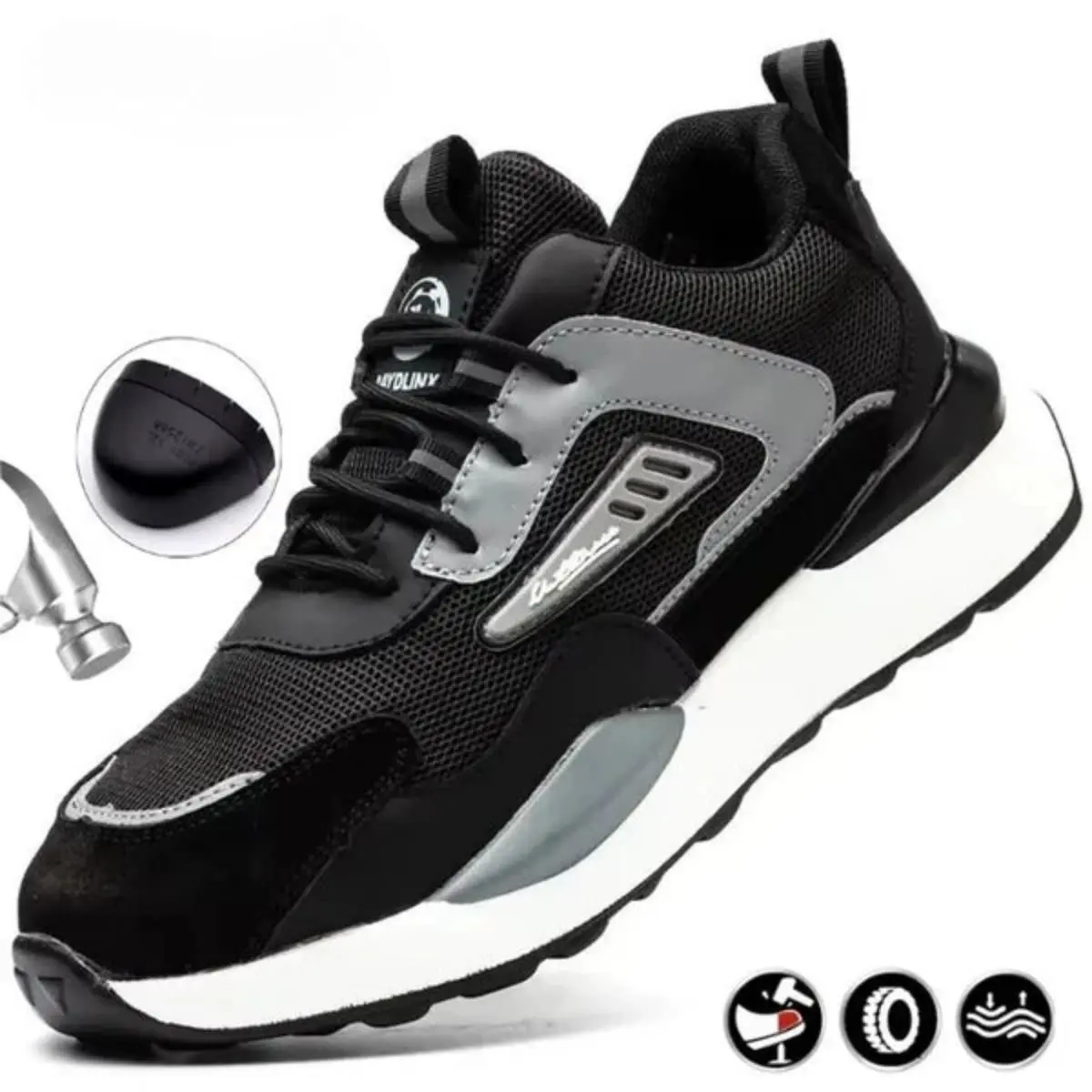 Men's Steel Toe Safety Shoes, Anti-Puncture Breathable Work Boots, Lightweight Comfortable Construction Footwear for All Seasons, Non Slip Work Shoes, Nonslip Work Shoes