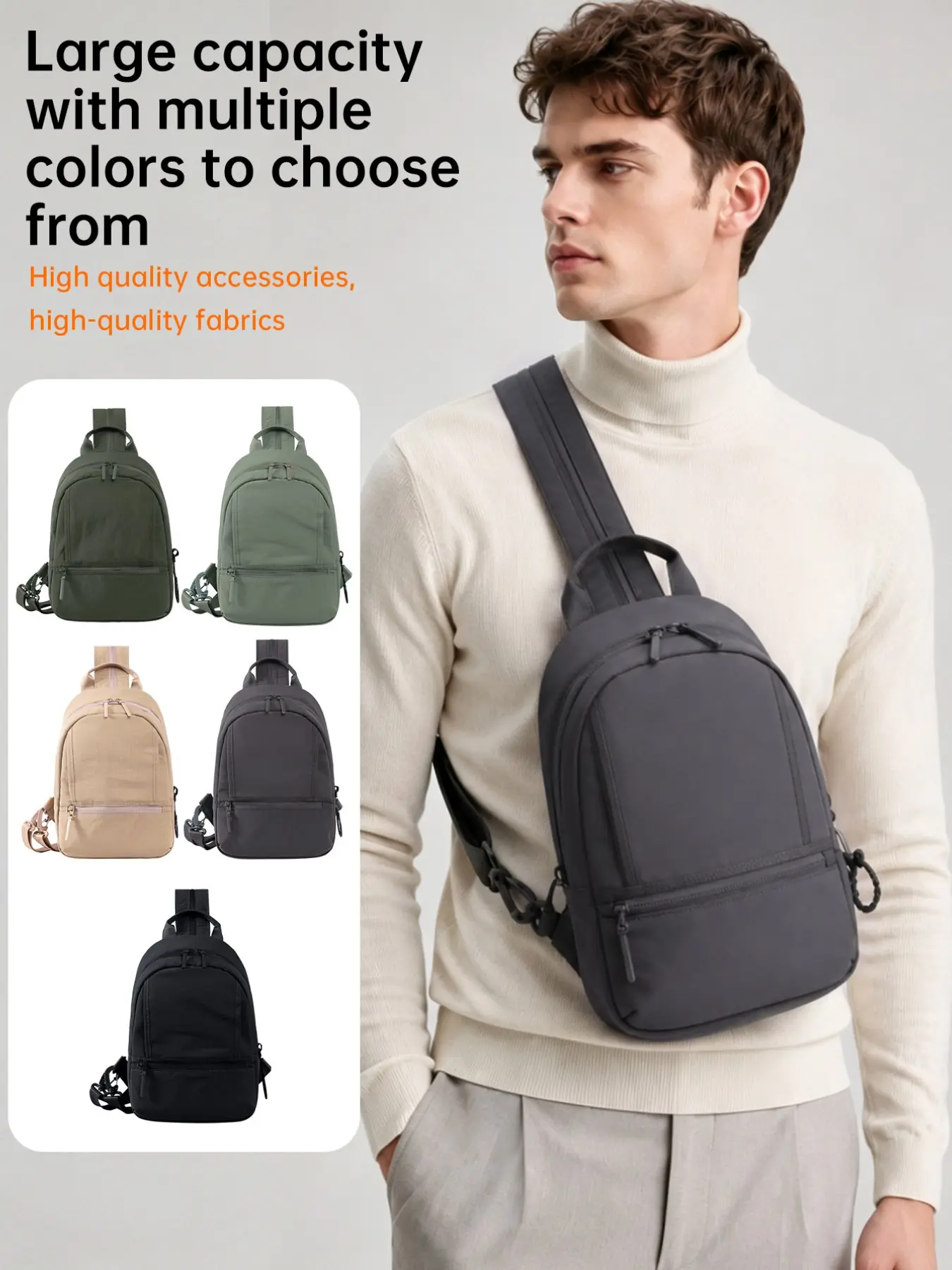 Men's Chest Bag, Casual Outdoor Cycling Backpack, Unisex Commuter Leisure Travel Crossbody Bag, Plain Textile, All Seasons