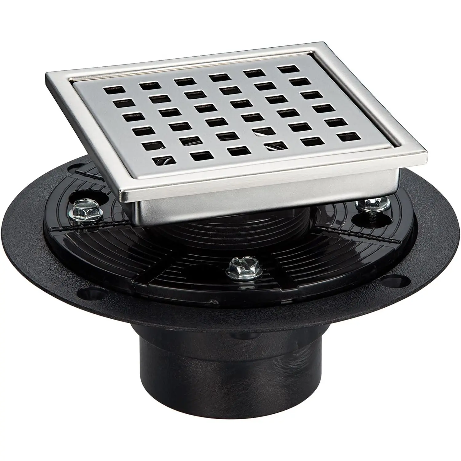 4 Inch Square Shower Floor Drain with Flange,Quadrato  Grate Removable,-Grade SUS 304 Stainless Steel,Watermark&CUPC Certified,Brushed
