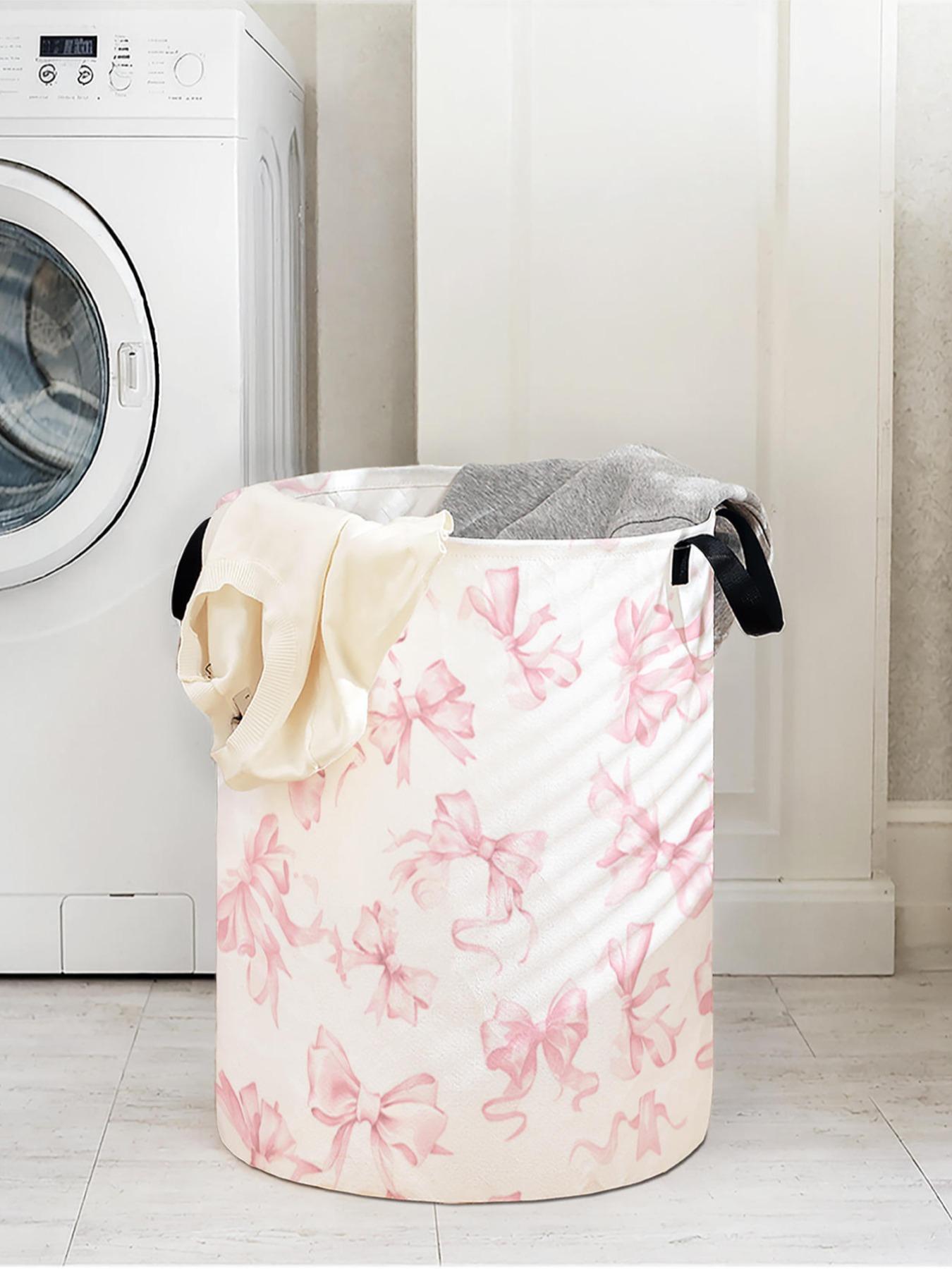 1 laundry basket, laundry basket with handle and printed bow pattern, household foldable laundry basket made of wear-resistant material, large capacity laundry basket, toy storage box
