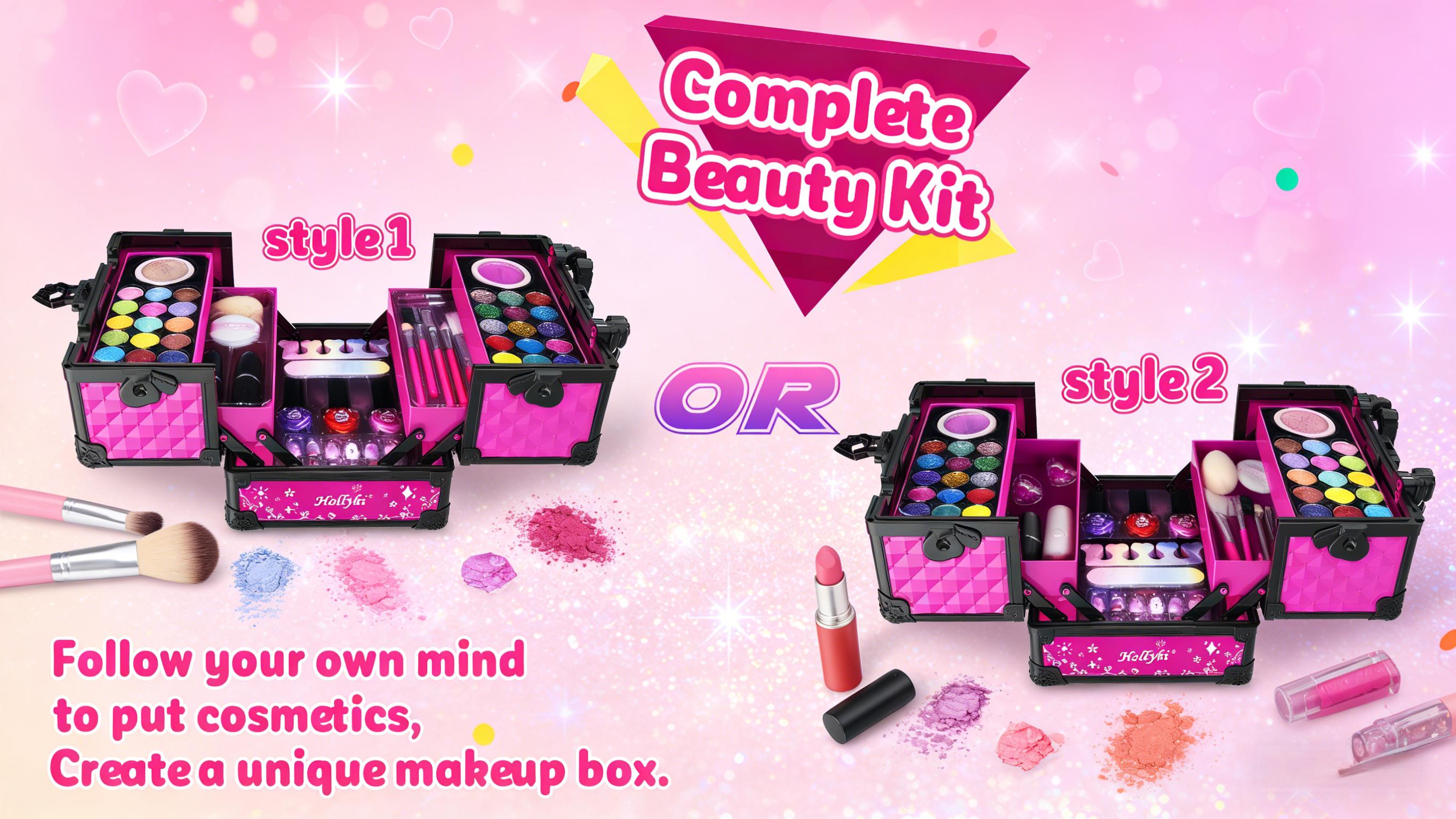 Washable Play Makeup Toys Set for Dress Up,59 Pcs Kids Makeup Kit for Girl Pretend Beauty Vanity Set with Cosmetic Case Birthday Toys for Girls 3 4 5 6 7 8 9 10 11 12 Years Old Kids Toddlers,A birthday present for a girl