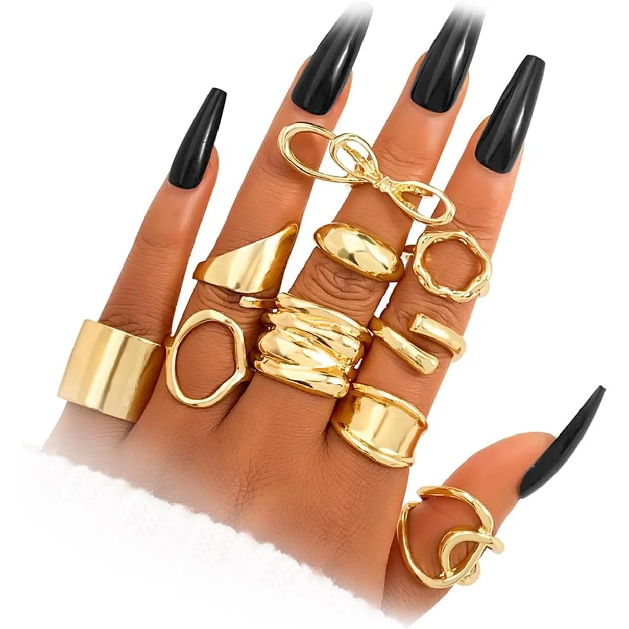 Women's 10-15 Pcs High Alloy Steel Ring Set, Nickel-Free Punk Look Chunky Thick-Line Big-Size Stacking Thumb Knuckle Rings for Party Wear, Stacking Styles, Thick Lines, Sizes 6.5–9, Various Shapes