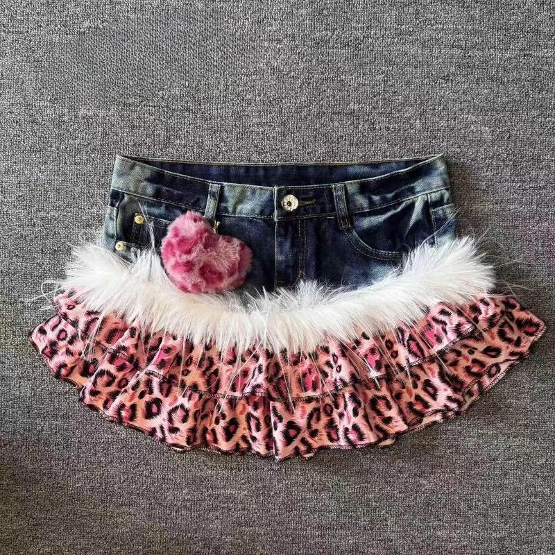 Y2K Gothic Grunge Denim Skirts Women Subculture Retro Punk Print Mini Skirt Vintage Streetwear Fashion Faux Fur Patchwork Skirt Y2K Gothic Grunge Denim Skirts Women Subculture Retro Punk Print Mini Skirt Vintage Streetwear Fashion Faux Fur Patchwork Skirt