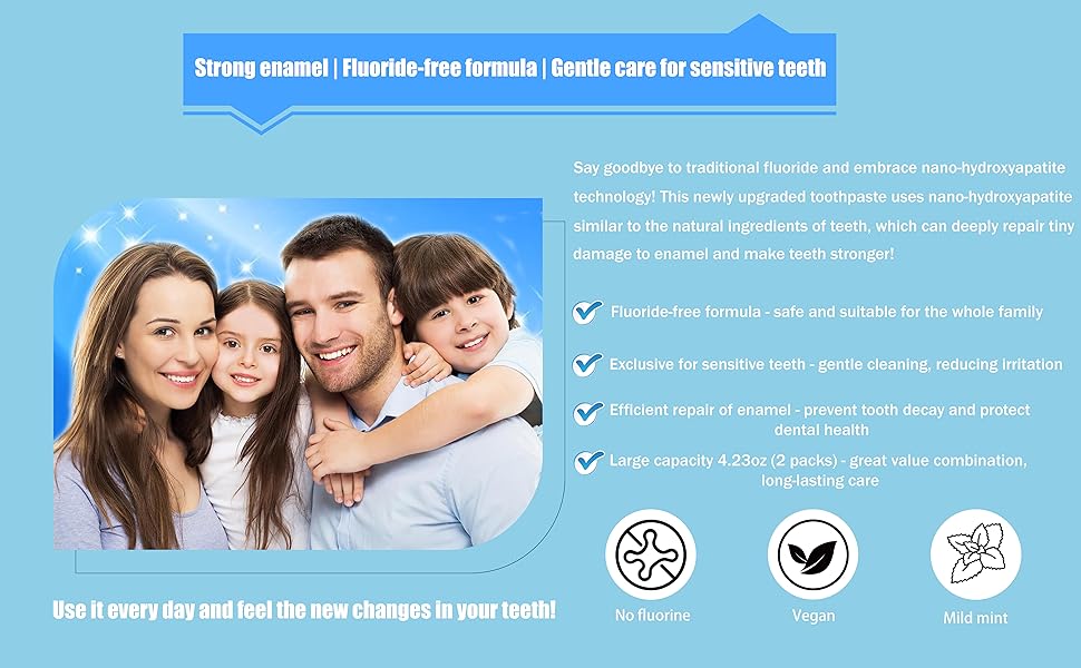 Nano-Hydroxyapatite Toothpaste |10% Hydroxyapatite -for Sensitive Teeth & Whitening | Fluoride-Free,Mint Flavor |Suitable for Adults & Kids Oral Care