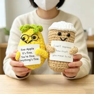 2pcs Handmade Crochet Pineapple & Coffee Cup Dolls, Unique Decorative Ornaments, Perfect for Home Décor, Gift Idea