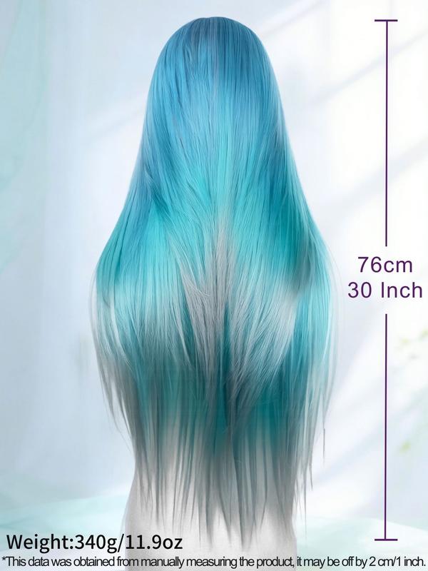 Mermaid Wig Ombre Blue Mixed Lilac, 30 Inch Long Straight Hair, Heat-Resistant Synthetic Wig for Women & Girls Cosplay & Daily Wear