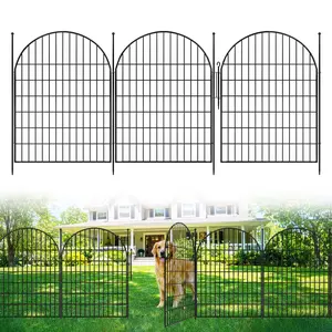 10-Panel Decorative Metal Garden Fence with Gate, 40 in H x 23.6 ft L, Arched Design, No-Dig Installation, Black