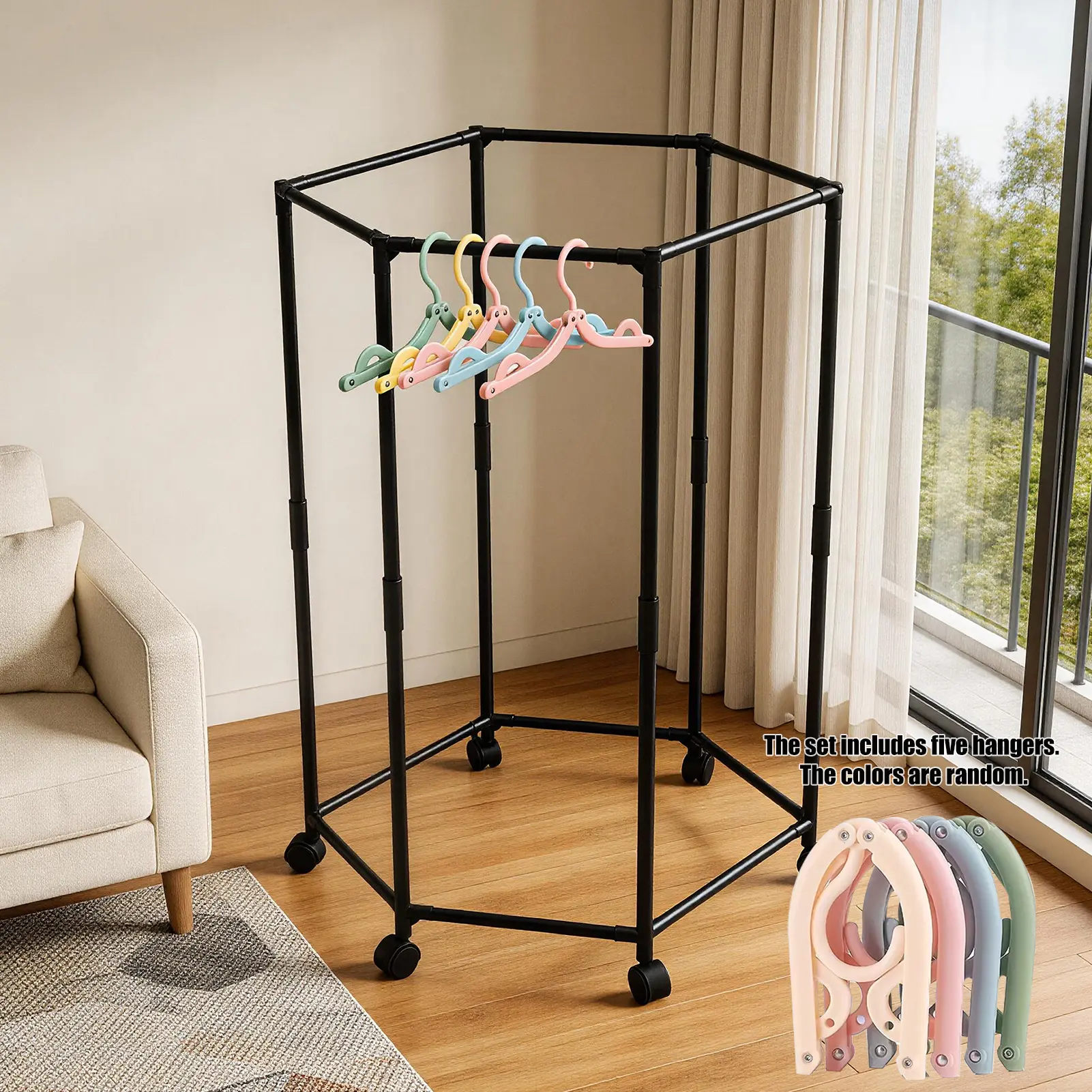 Black single-layer [with five folding hangers]