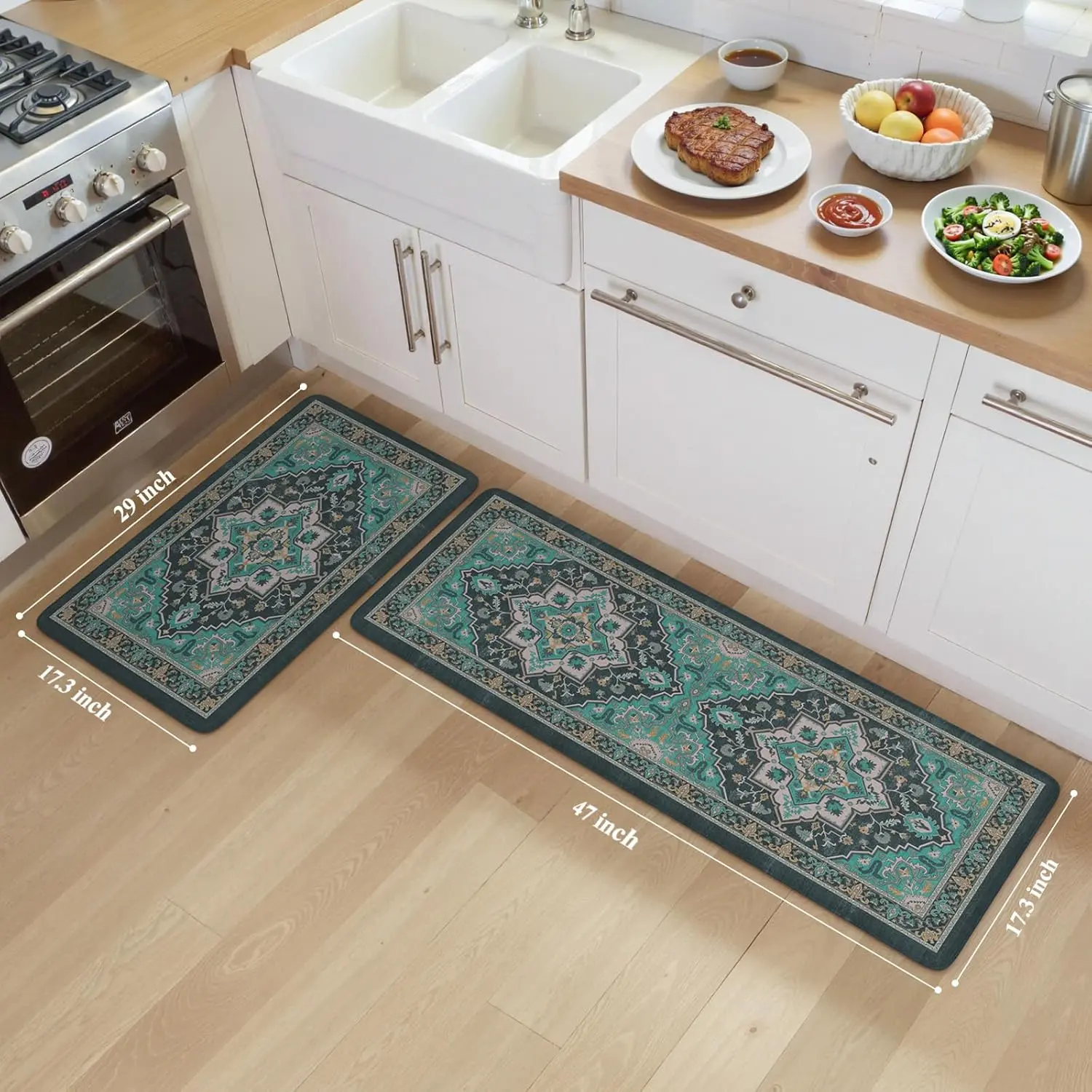 Mats 2PCS,Cushioned Anti Fatigue Mats for,Farmhouse Green Rugs Non Slip,Memory Foam Standing Mat Carpet for Sink Laundry Office