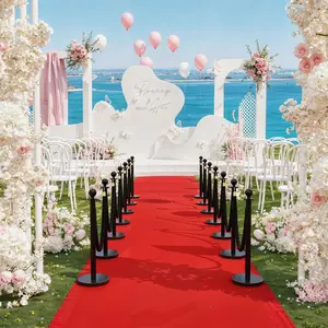 Stainless Steel Stanchion Set with Crimson Soft Ropes and 26ft Red Carpet – Outdoor Decorative Barrier for Weddings, Parties, Theaters, Exhibitions – Includes 12/8/6 Stanchions
