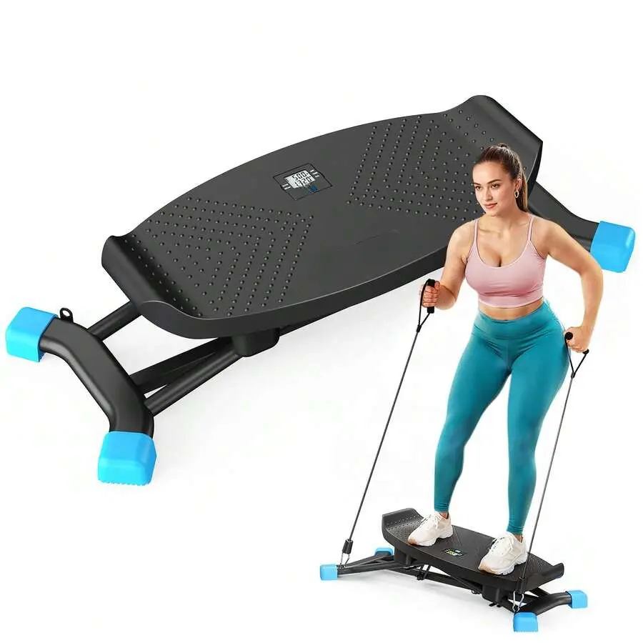 Portable Ski Balance Board with Resistance Bands LCD Monitor 300LBS Capacity Home Fitness Equipment for Full Body Workout