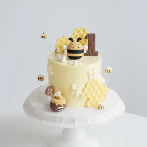 Cartoon Bee Theme Kids Birthday Cake Decorations, Fat Bee Hive Honey Block Jar, Cute Animal Cartoon Birthday Insert, Child Bakery Accessories