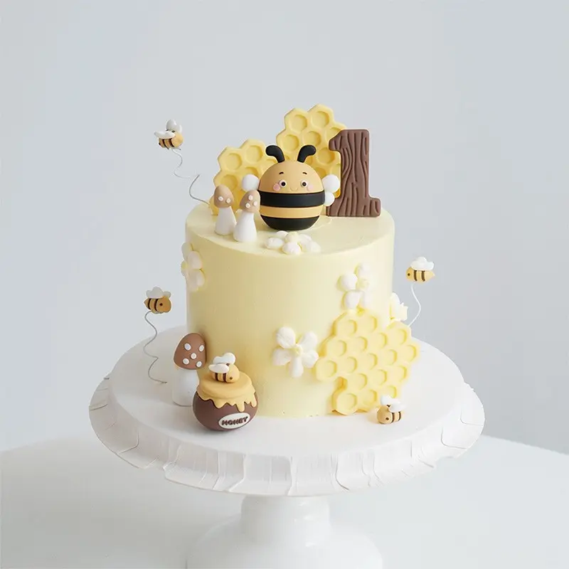 Cartoon Bee Theme Kids Birthday Cake Decorations, Fat Bee Hive Honey Block Jar, Cute Animal Cartoon Birthday Insert, Child Bakery Accessories, Birthday Cake Toppers, Cake Decorating Supplies