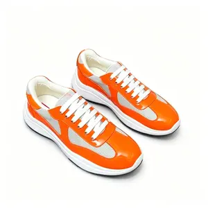 2026 Fashion Bright Orange Color Block Casual Shoes, Breathable Woven Mesh Cushioned Platform Sole All Match Street Sneakers