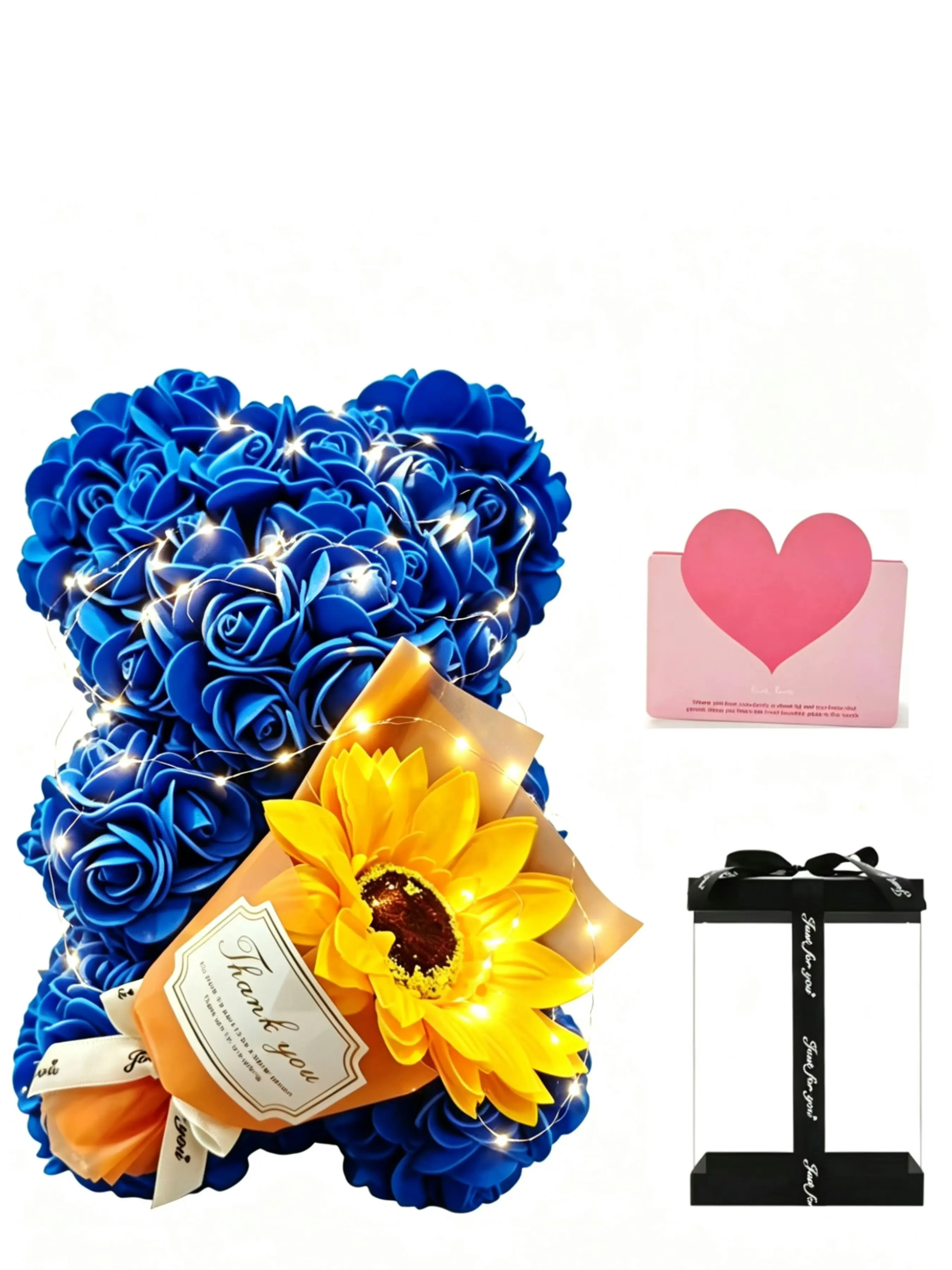 Handmade Romantic Gift Set, Perfect for Proposals, Valentine's Day, Birthdays, Graduation, Halloween, Sunflower Bouquet, Rose Bear Box