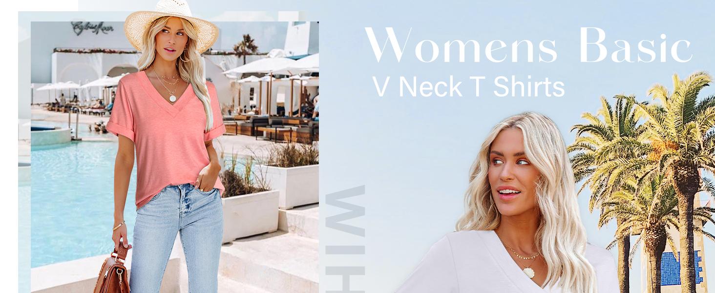 WIHOLL Womens Summer Tops Short Sleeve Basic Casual V Neck T Shirts Trendy Fashion 2025 WIHOLL Womens Summer Tops Short Sleeve Basic Casual V Neck T Shirts Trendy Fashion 2025