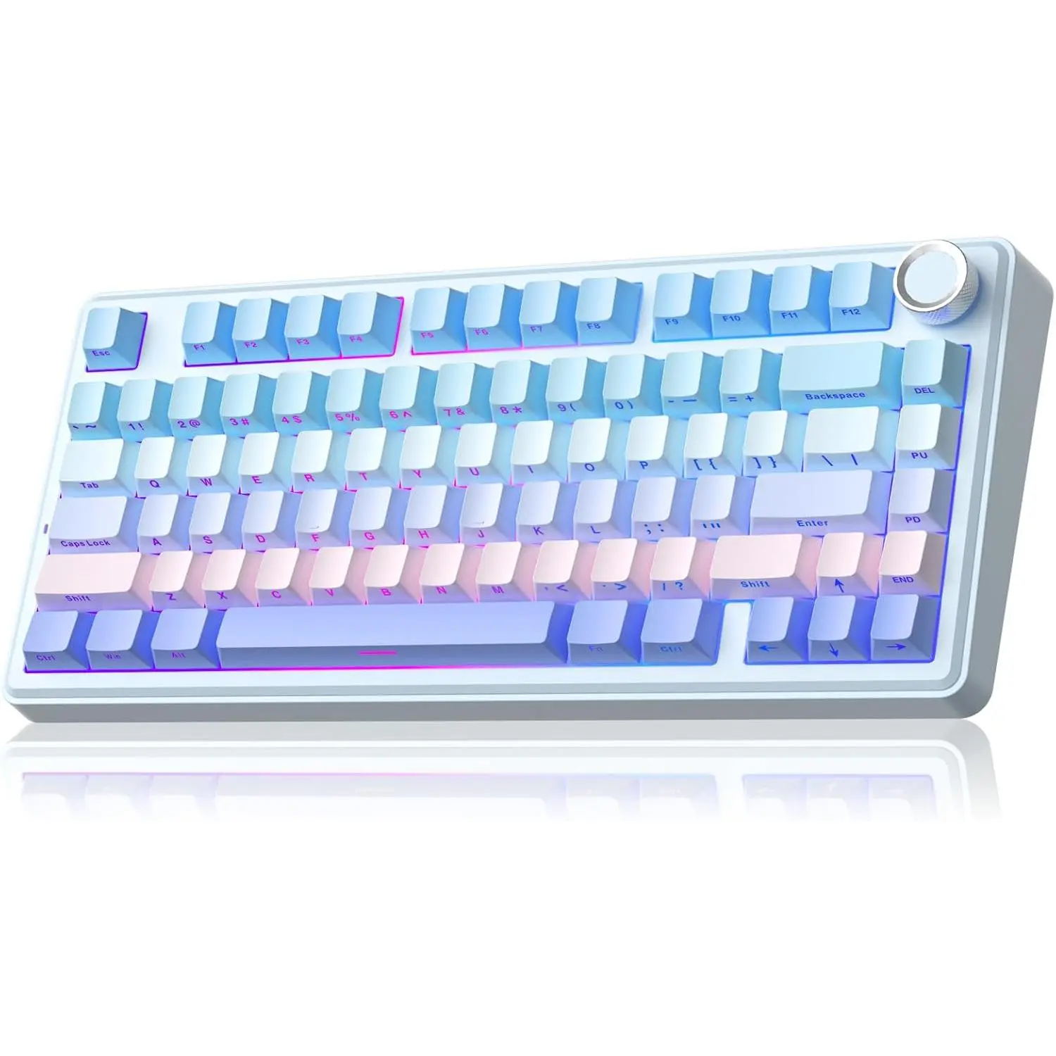 A75  Mechanical Keyboard, Hot Swappable Gaming Keyboard with RGB Backlit, Multifunction Knob, Gasket Mounted Creamy Keyboard, BT5.0/2.4GHz/USB-C, 75% Compact Layout for Win//PC