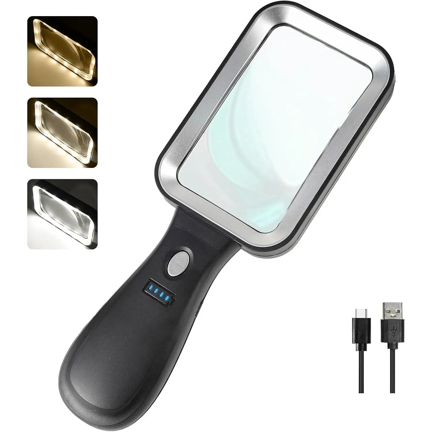 10X Magnifying Glass with Light, Rechargeable Magnifier with 3 Color Modes, Lighted Magnifying Glass Handheld for Seniors Reading Low Vision, Inspection, Close Work