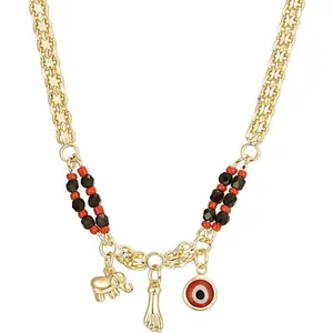 Azabache Evil Eye Elephant Protection Necklace 14K Gold Plated Good Luck Jewelry