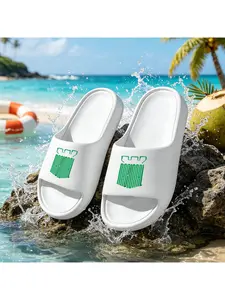 1 pair - Green Nacional Castle Logo Design Unisex Slippers, made of EVA material, soft and resilient, minimalist and versatile, easy to clean and quick-drying, suitable for home, bathroom, pool, and beach, suitable for all seasons