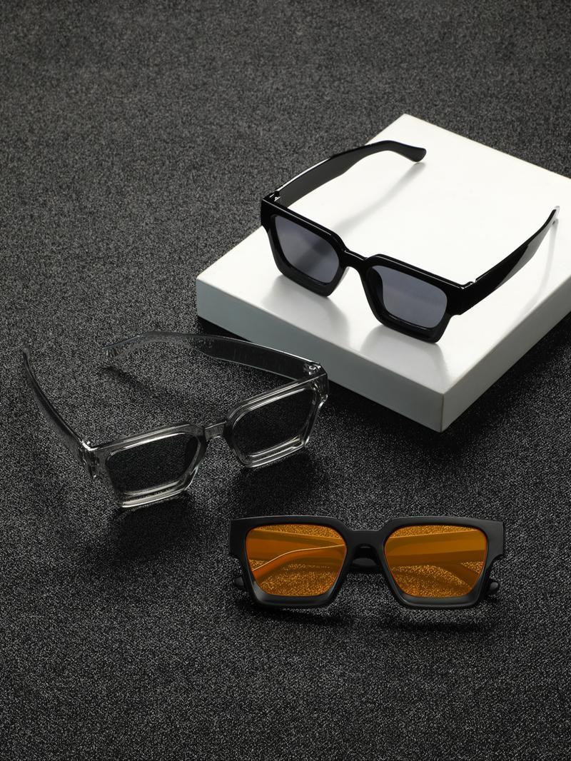 3 Pcs Men's Fashionable Tinted Lens Sunglasses, Trendy Casual Rectangle Frame Sunglasses for Everyday Use, Fashion Accessories for Outdoor Activities