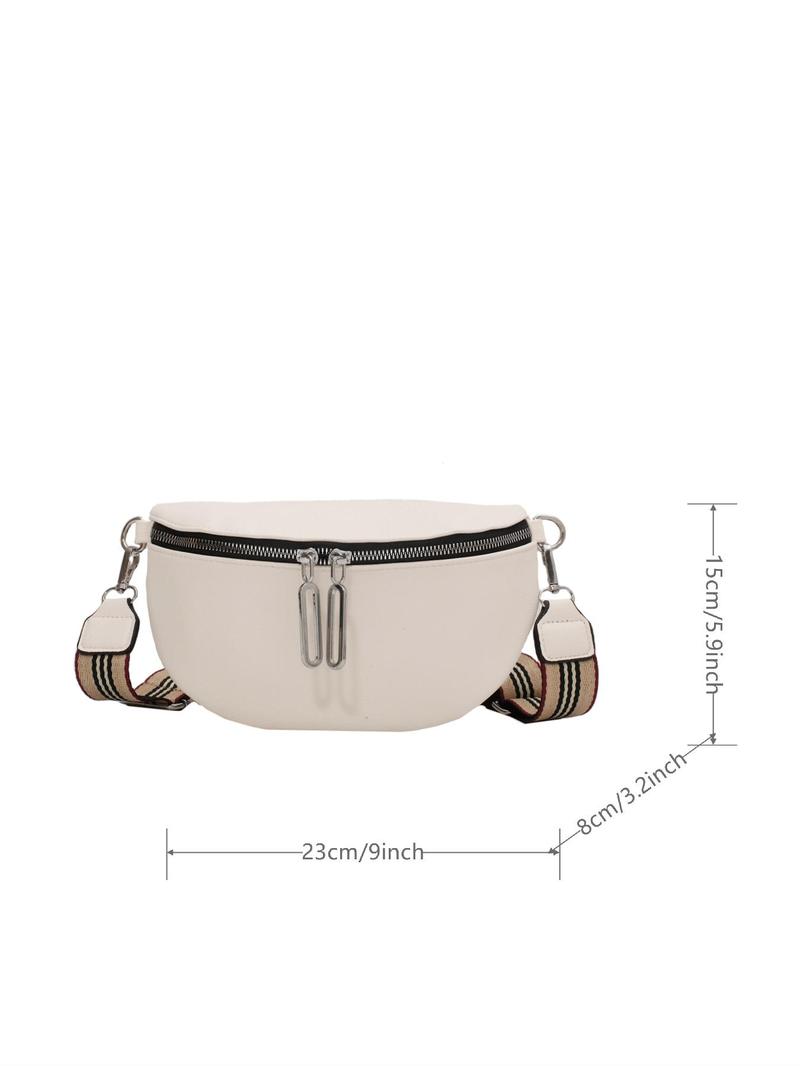 Women's Fashion Solid Color Crossbody Fanny Pack, Simple Double Zipper Chest Bag, Casual Shoulder Bag For Daily Used