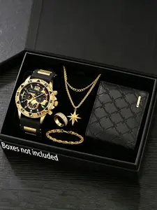 5pcs Men's Quartz Watch Set, Large Digital Dial, Casual Style, Perfect Gift for Father's Day, Graduation, Birthday, Anniversary
