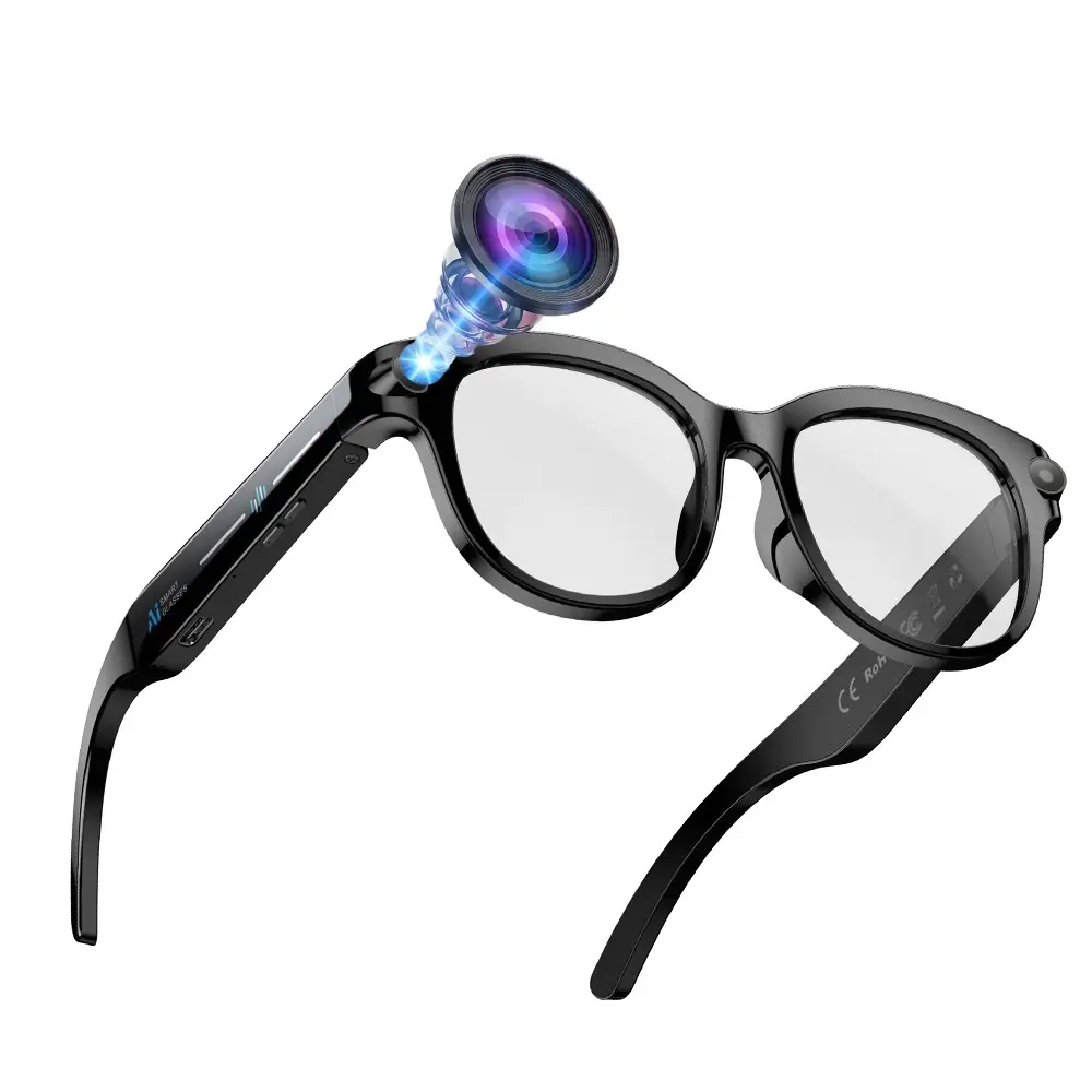 AI Smart Wearable Tech Glasses with 2MP Camera,  Hands-free Anti-Shake Video Recording , 39g Lightweight, 290Mah Battery , AI Real-Time Translation, Bluetooth Calling, Music Playback , 2 Lenses (Transparent +White Lenses) Compatible with Android IOS