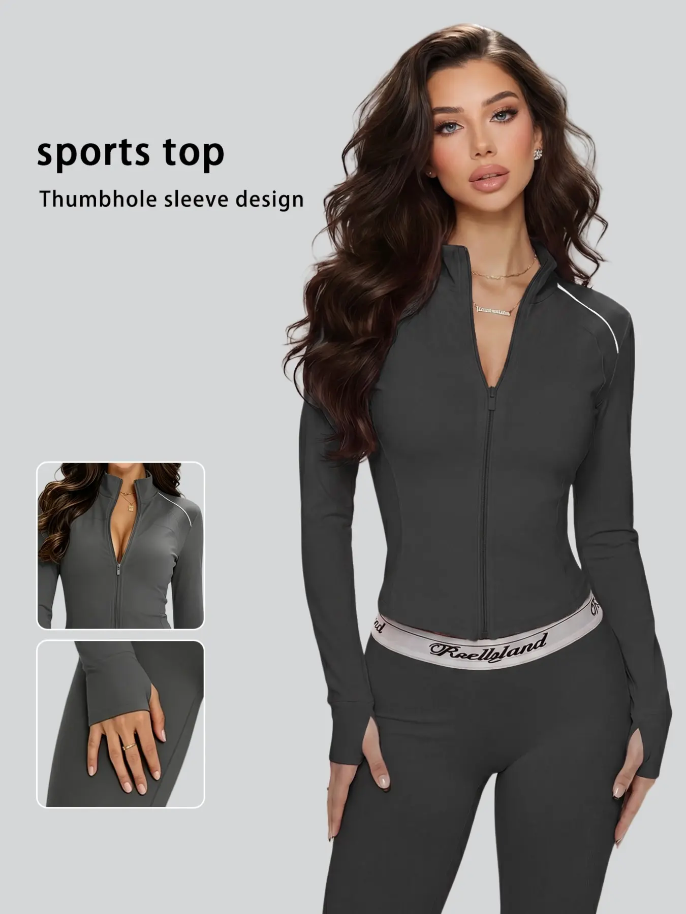 Women's Zipper Short Fitness Jacket, Long Sleeve Thumb Hole Sports Top, High Neck Slim Fit Running Yoga Coat, Gym Workout Casual Wear, Thumbhole Jacket, Workout Jackets