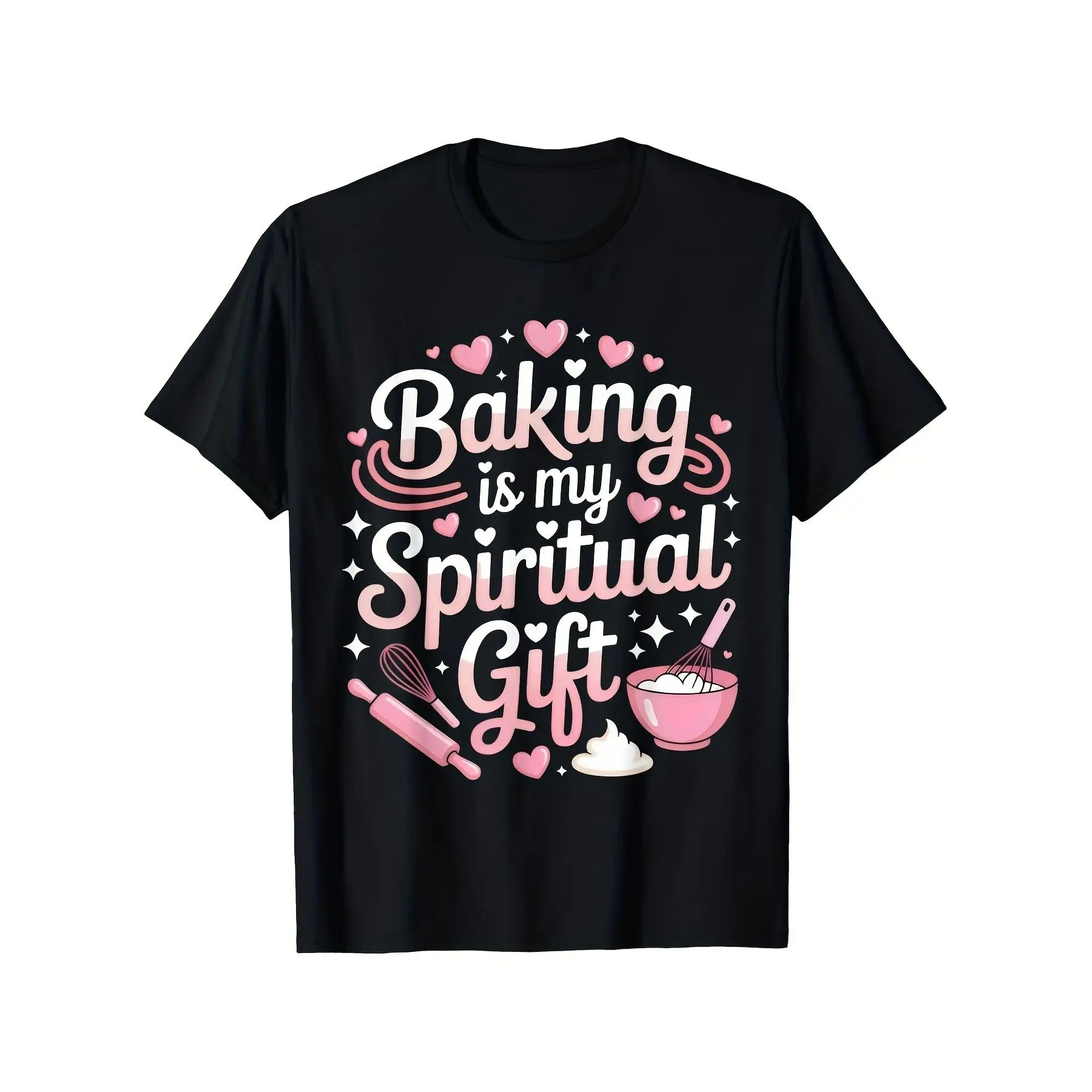Funny Baking T-Shirt Suitable for Bakers & Pastry Chefs - Baking Is My Spiritual Gift Tee with Cupcake & Whisk Heart Graphics, Soft 180gsm Casual Round Neck Shirt for Birthdays, Weddings, Baking Gifts for, Year-Round Wear