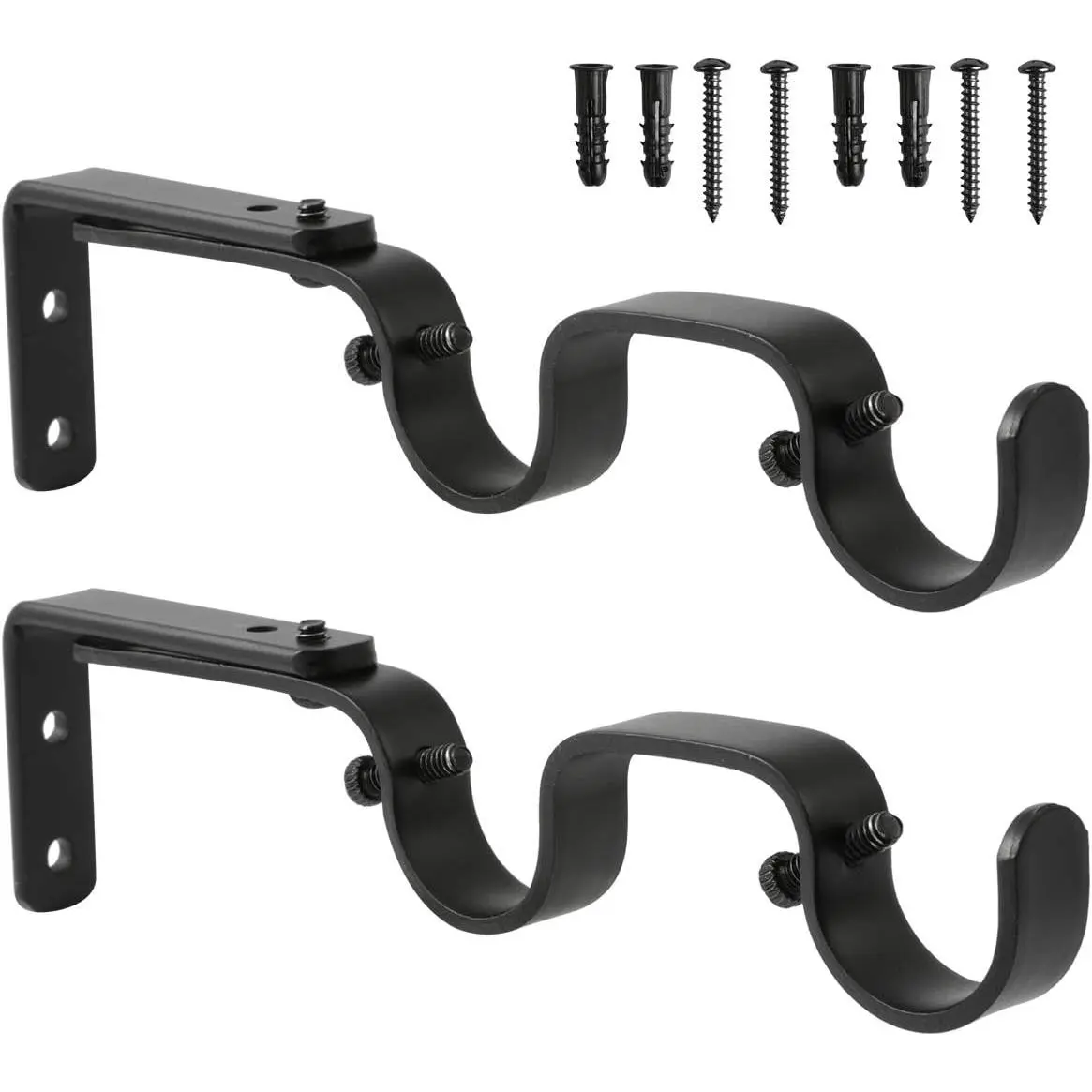 Heavy Duty Curtain Rod Brackets - Adjustable Double Rod Holders, 1 Inch (2 PCS, Black)