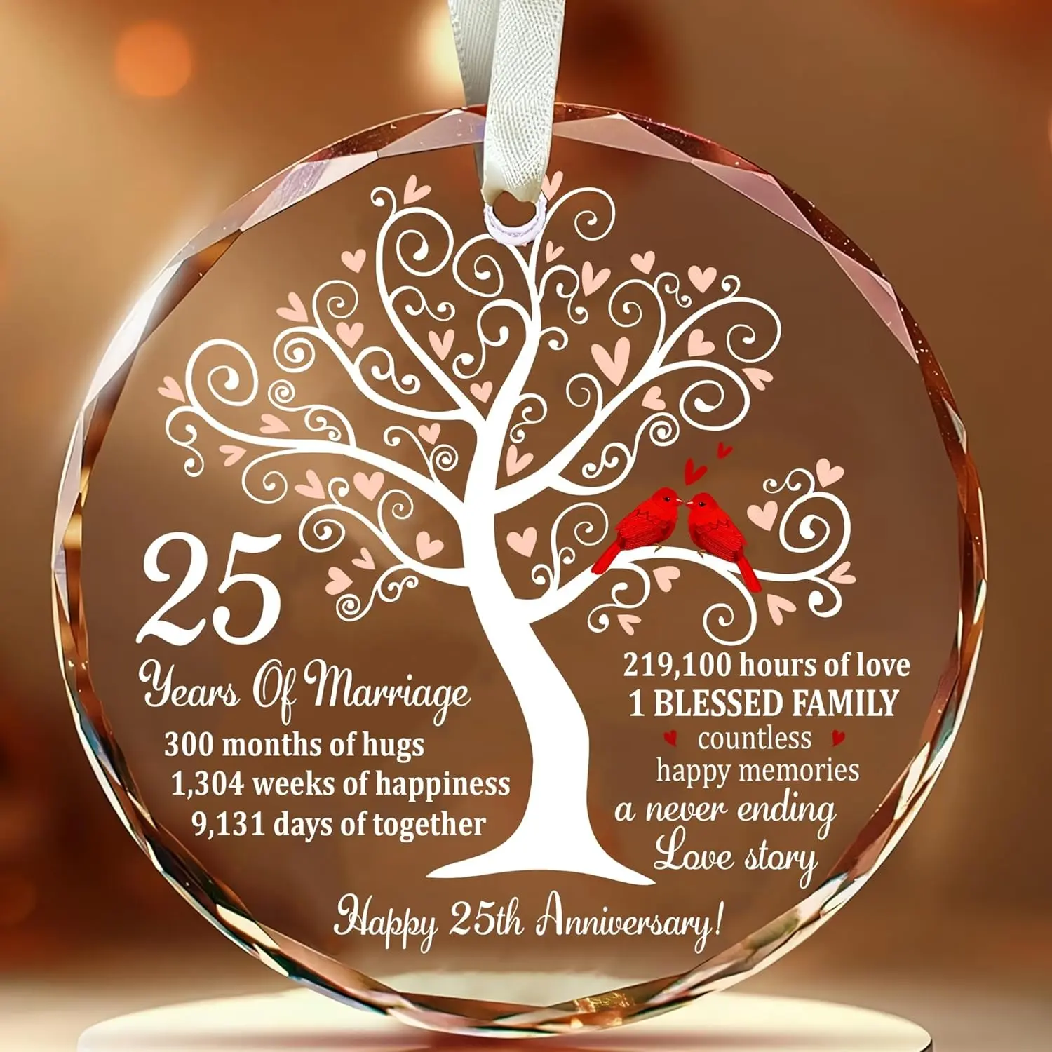 25th Wedding Anniversary Glass Ornament - Silver Wedding Gift for Parents, Couple - Unique 25 Years Marriage Christmas Tree Decoration Keepsake with Gift Box for Room Display