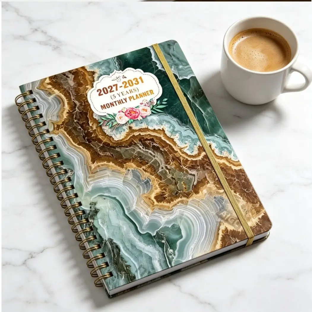1-Piece 2027-2031 5-Year Monthly Planner Simple Business Style Gold Spiral Binding + Elastic Closure + 144 Pages Thick Paper No Bleed + Waterproof Cover for Long-Term Planners / Professionals / Annual Goal Setters