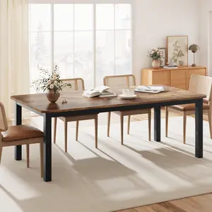 78.7 Inch Long Kitchen Table for 6-8, Large Rectangular Dinner Tables, Vintage Kitchen Tables with Sturdy Metal Frame, Industrial Indoor Restaurant Tables for Kitchen, Dining Room, Living Room