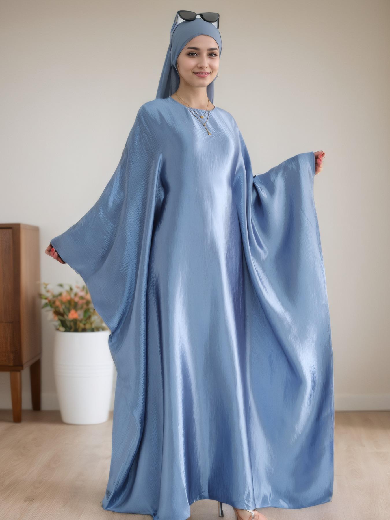 Women's Solid Color Abaya Dress without Scarf, Modest Long Sleeve Round Neck Abaya for Daily Wear, Ladies Islamic Clothing for All Seasons