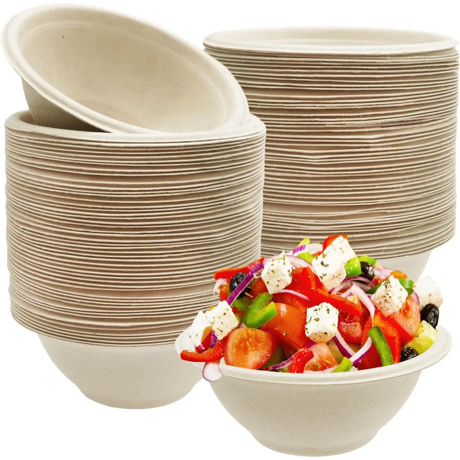 100 Pack Compostable 8 oz Paper Bowls,Heavy-Duty Quality Natural Disposable Bagasse Bowls,Biodegradable Natural Colour Paper Bowls  Salad,Hot Soup,Pasta and Dessert